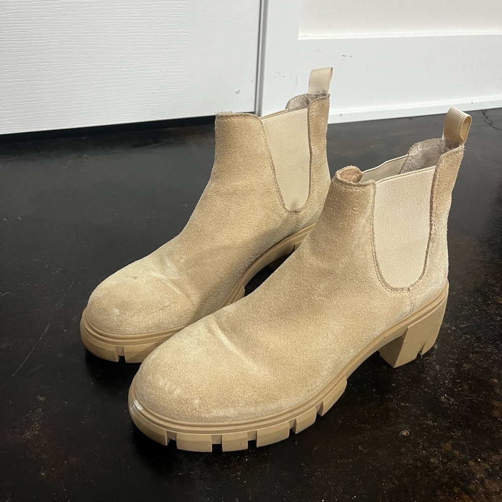 Steve Madden Beige Suede Chelsea Lug Booties